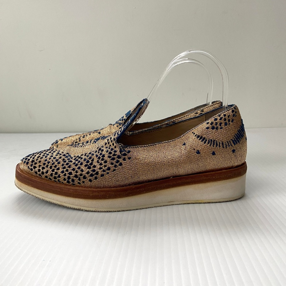 Free People Snake Eyes Loafers Metallic Gold Navy Blue‎ Womens EU 38 US 7.5 8 - Picture 4 of 10